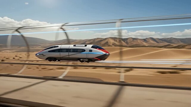 Futuristic High Speed Train Traveling Through Desert Tunnel System