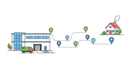 Fototapeta premium Logistics Delivery Route from Warehouse to Destination.