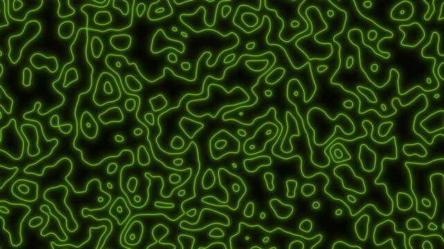 Abstract green patterns on black background with smooth shapes and designs