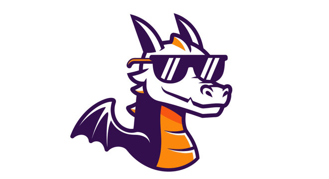 Cartoon dragon wearing sunglasses cool mascot illustration on white