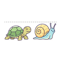 Turtle and Snail Cartoon Characters Side View.