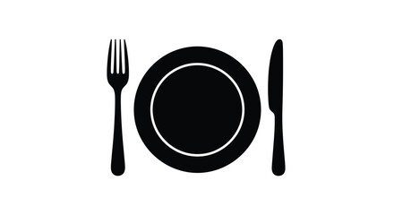 Simple black tableware arrangement featuring a fork plate and knife silhouette