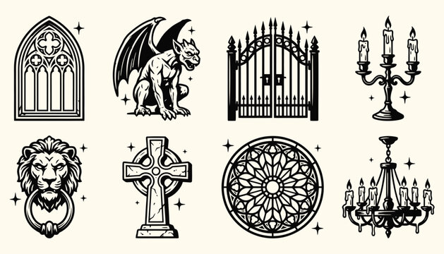 Gothic Architecture and Fantasy Elements Vector Collection