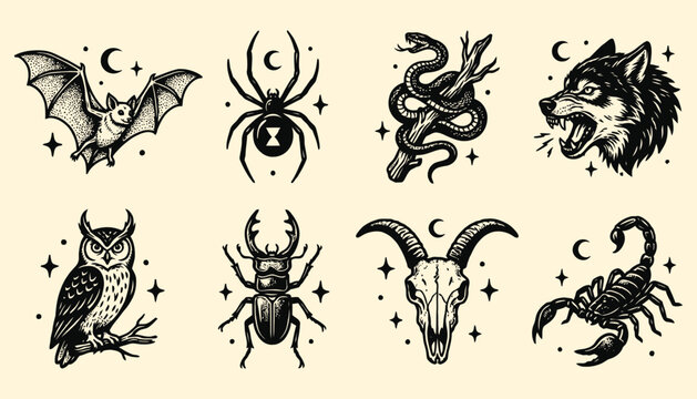 Dark Nature Spirit Animal Illustrations Collection
