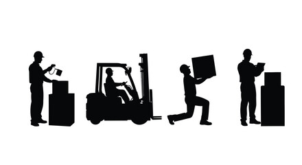 Warehouse Workers Forklift Silhouettes © Pitiyage