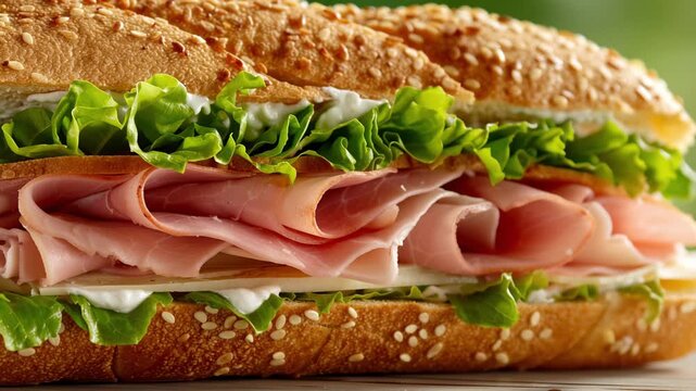 Delicious ham and cheese baguette sandwich
