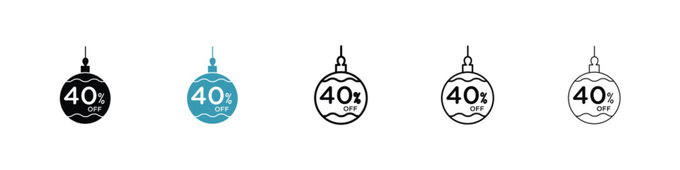 Obraz premium Christmas ball with0 off discount icon in line art style on white background for graphic and web design.