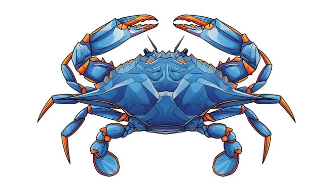 Vibrant blue crab illustration with orange accents