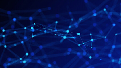 Abstract Blue Network Background with Interconnected Lines and Dots for Technology © PG Studio