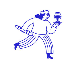 Plakat Vector naive graphic design logo template, cartoon mascot for wine bar and cafe, for advertising, branding, posters and banners, funny cartoon illustration 