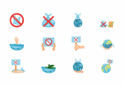 Cartoon No Plastic World Illustration Design Set