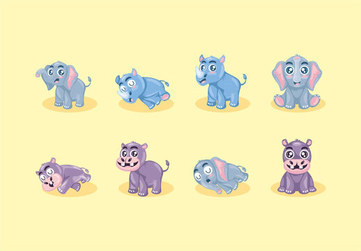Cute Safari Animals Illustration Design Set