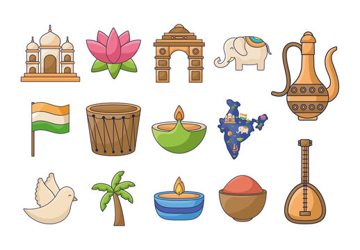 India Culture Icons Set