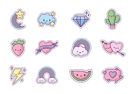 Kawaii Pastel Cute Stickers Illustration Set