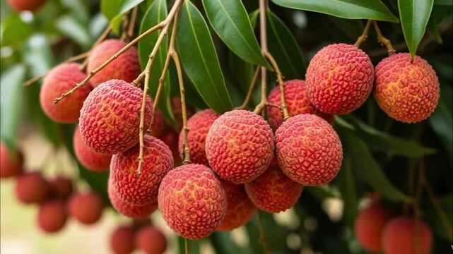 &ldquo;Ripe Red Lychee Fruits Hanging on Tree &ndash; Tropical 4K Stock Video&rdquo;