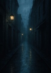 Fototapeta premium Moody rainy night alley