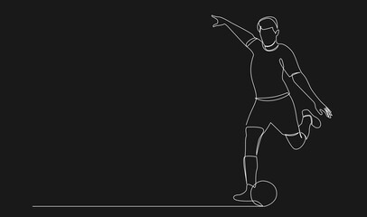 Obraz premium Continuous One Line Drawing of a Male Soccer Player Kicking a Football on a Black Background