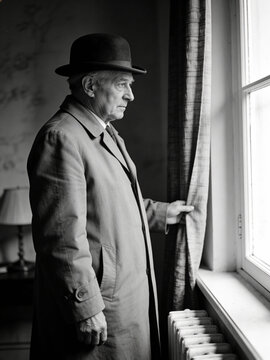 alter Mann steht vor einem Fenster