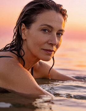 &Auml;ltere Frau im Meer