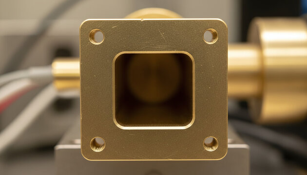 Rectangular brass microwave waveguide flange for RF signal transmission