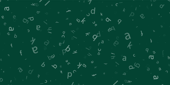 Falling letters of English language. Chalk handdrawn flying words of Latin alphabet. Foreign languages study concept. Alive back to school banner on blackboard background.