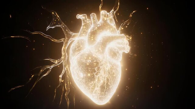 Golden human heart x ray glow effect for study science organ