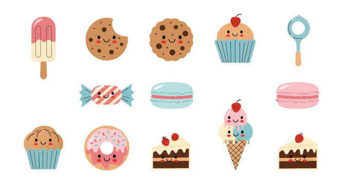 Cartoon sweets collection isolated on white
