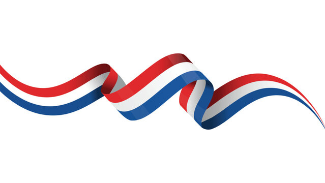Netherlands national flag flowing ribbon wave illustration with red white and blue tricolor isolated on white background patriotic banner design
