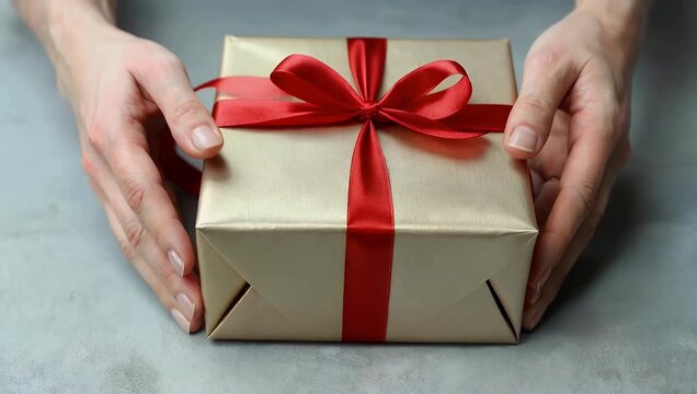 crisp 4K shot of neatly wrapped gift box with bright ribbon representing celebration holidays events and special occasions in simple elegant