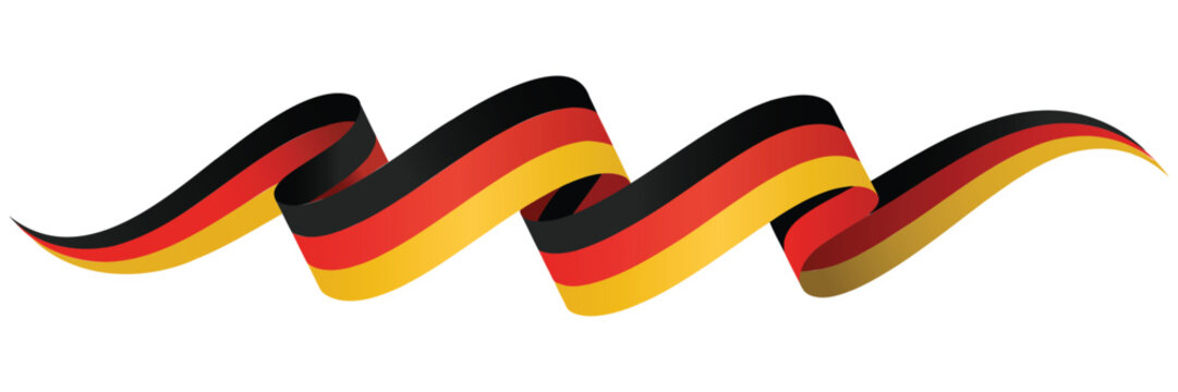 Germany national flag flowing ribbon wave illustration with black red and gold colors isolated on white background patriotic banner design
