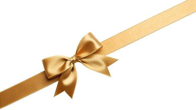 Elegant Golden Ribbon and Bow isolated on transparent background