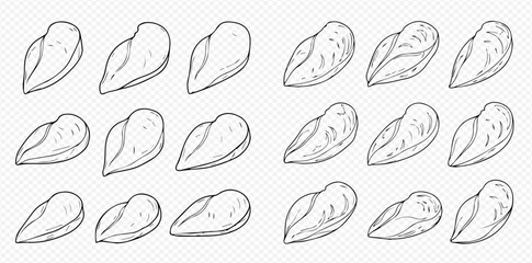 Seamless pattern of hand-drawn almond nuts, perfect for food packaging or healthy snack designs.