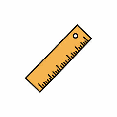 Orange Wooden Ruler with Black Measurement Markings and Hole on White Background