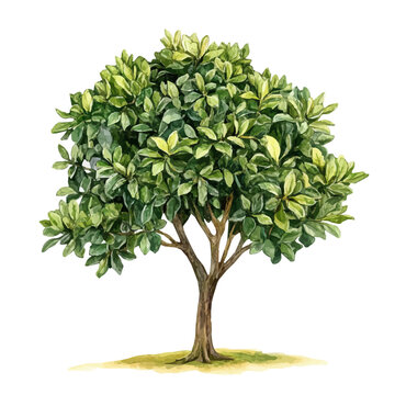 Sassafras Tree, watercolor clipart showing delicate textures and whimsical forms, isolated on a white background.