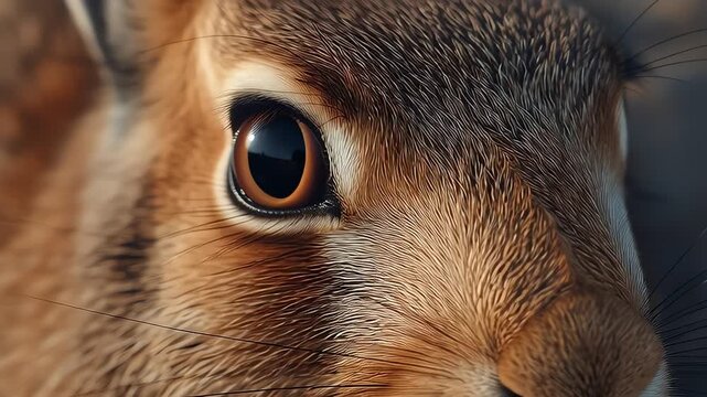 Intense Close-Up of a Brown Hare's Face