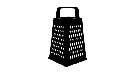 Black plastic grater with handle on white background kitchen utensil for food preparation