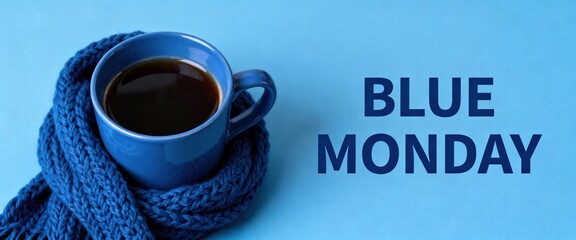 Blue Monday Coffee Concept with Knitted Scarf