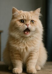 Fototapeta premium Fluffy cat with surprised expression.