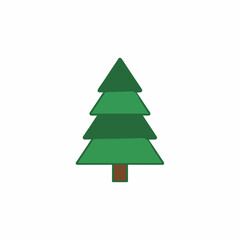 Fototapeta premium Stylized Green Evergreen Tree With Brown Trunk Isolated On White Background Simple Geometric Shape
