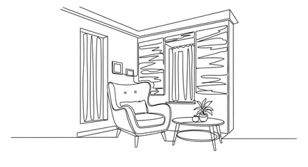 Interior design sketch of a cozy living room seating area.
