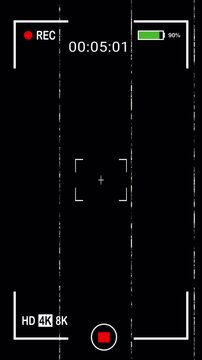 Camera phone recording screen overlay animation vertical with old school VHS distortion. batery indicator on alpha channel. 4K Video