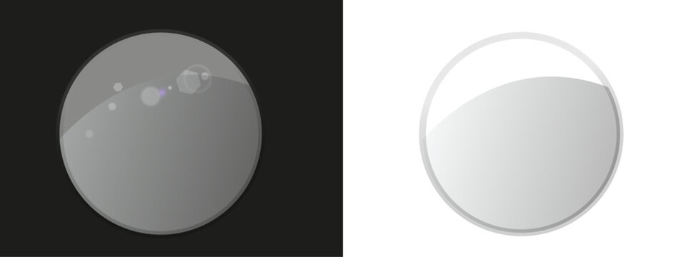 Realistic transparent glass circle with glossy reflection isolated on transparent background.
