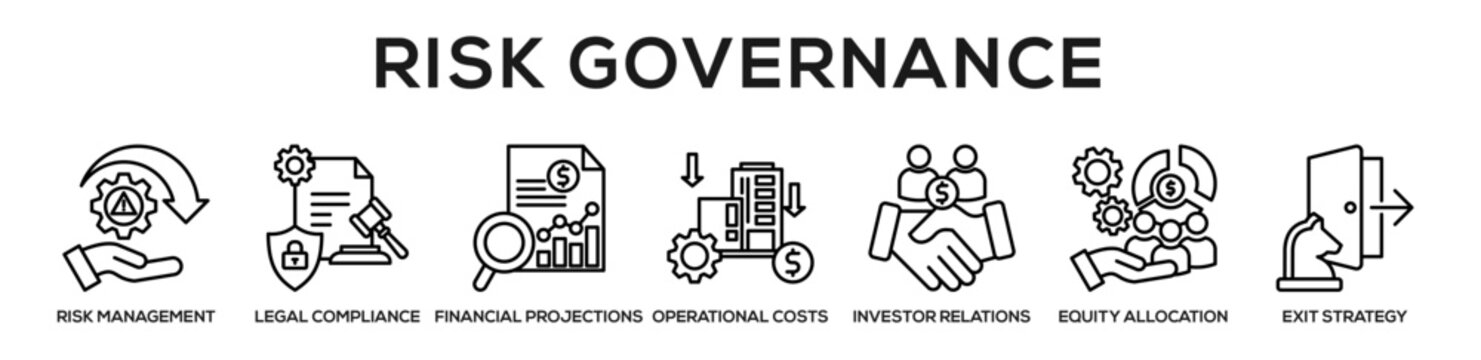 Line - Risk Governance web banner icon vector illustration concept for business with icon of Risk Management, Legal Compliance, Financial Projections, Operational Costs, Investor Relations, Equity.