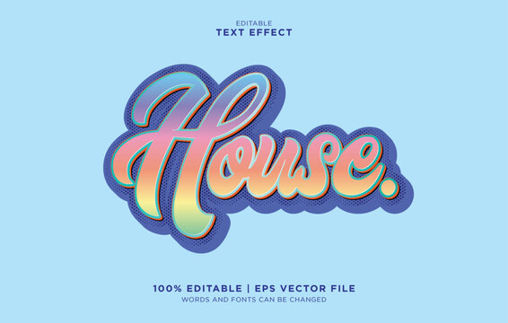 Editable vector text effect with House on light blue background for design