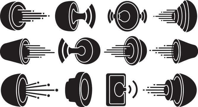 Sound wave icons and speaker symbols in black