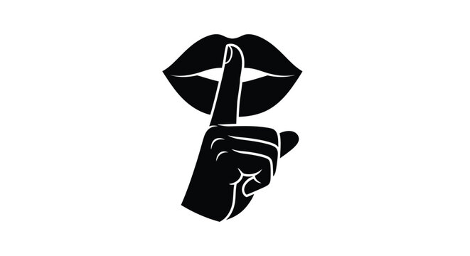 Black lips and a finger to the mouth a quiet request silhouette