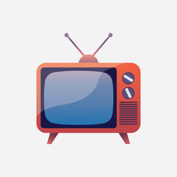An editable vector file of a vintage television set with antennae on a plain background