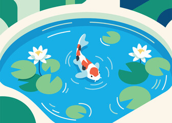 Obraz premium Koi Fish in the Pond Illustration Creative Design Template 