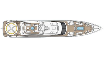 Detailed vehicle autocad blueprint of a luxury yacht's deck plan viewed from above © Stock Image Paradise