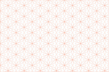 Fototapeta premium 22_Orange floral geometric pattern with thin line blooming flower shapes arranged in grid on transparent background for textile design wallpaper wrapping paper surface decoration and seamless texture